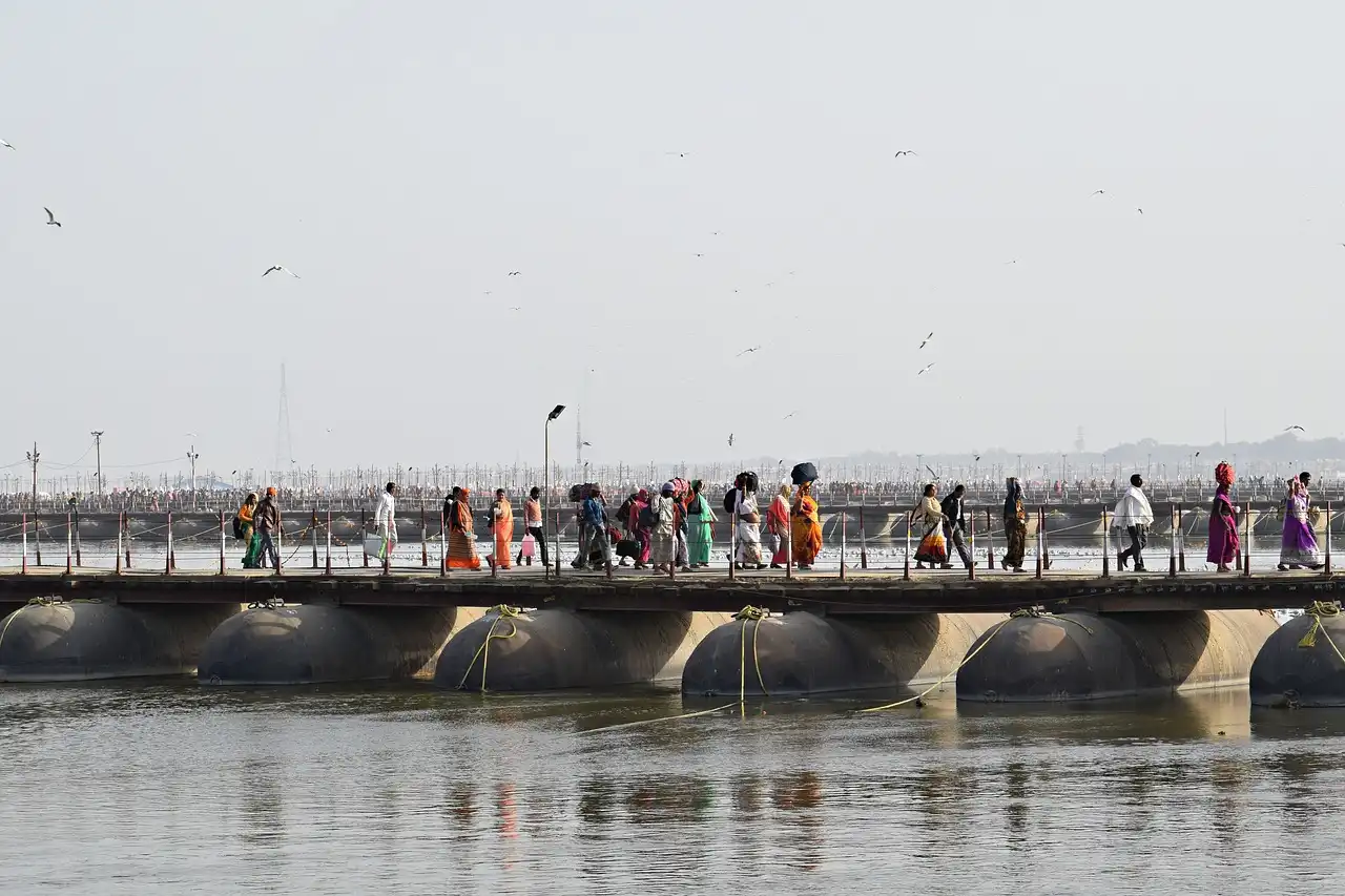 kumbh mela bridge and people