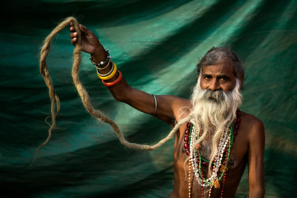 sadhu with long hair in kumbh mela